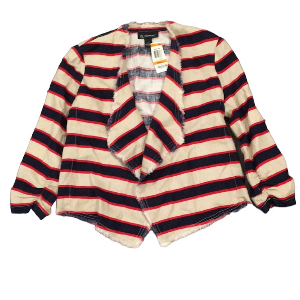 INC International Concepts Linen Striped raw edge 3/4 sleeve blazer Size Small